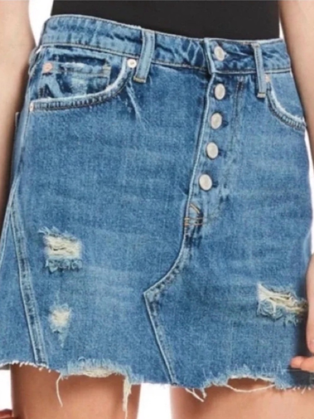We The Free Distressed Denim Mini Skirt